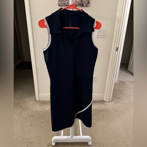 Navy Blue Sleeveless Golf Dress with White Trim